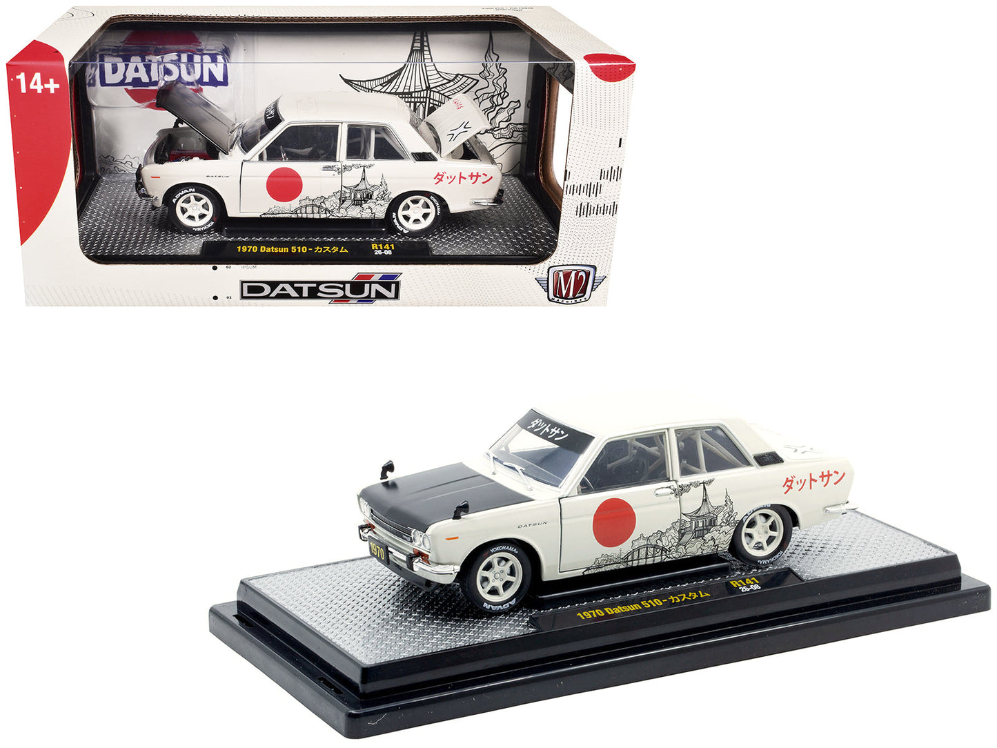 1970 Datsun 510 Light Gray with Japanese Graphics Limited Edition to 4050 pieces Worldwide 1/24 Diecast Model Car