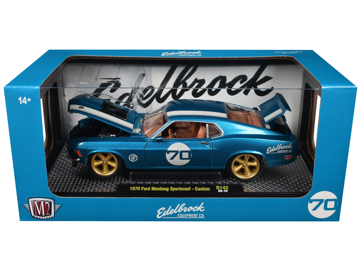 1970 Ford Mustang Sportsroof #70 Blue Metallic with White Stripes Limited Edition to 4050 pieces Worldwide 1/24 Diecast Model Car