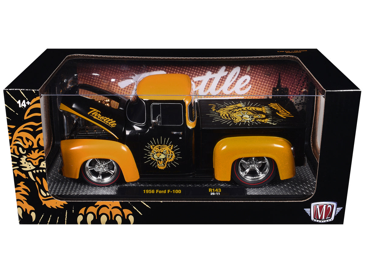 1956 Ford F-100 Pickup Truck "Throttle" Black with Brown Top and Fenders with Graphics Limited Edition to 6250 pieces Worldwide 1/24 Diecast Model Car