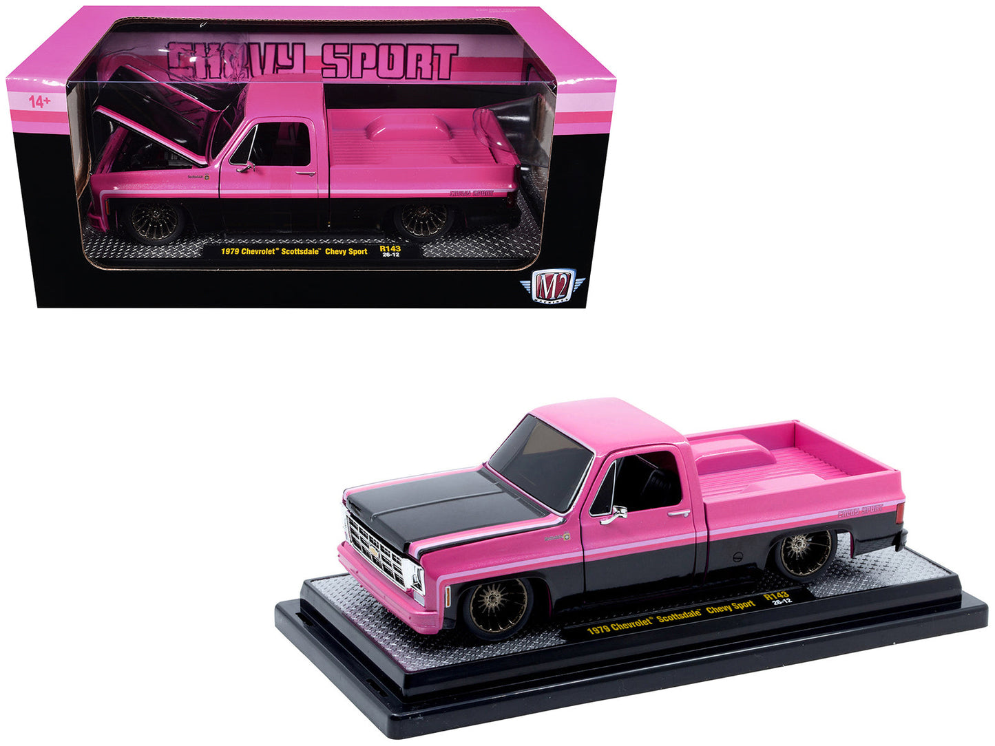 1979 Chevrolet Scottsdale Pickup Truck "Chevy Sport" Pink and Black Limited Edition to 6250 pieces Worldwide 1/24 Diecast Model Car