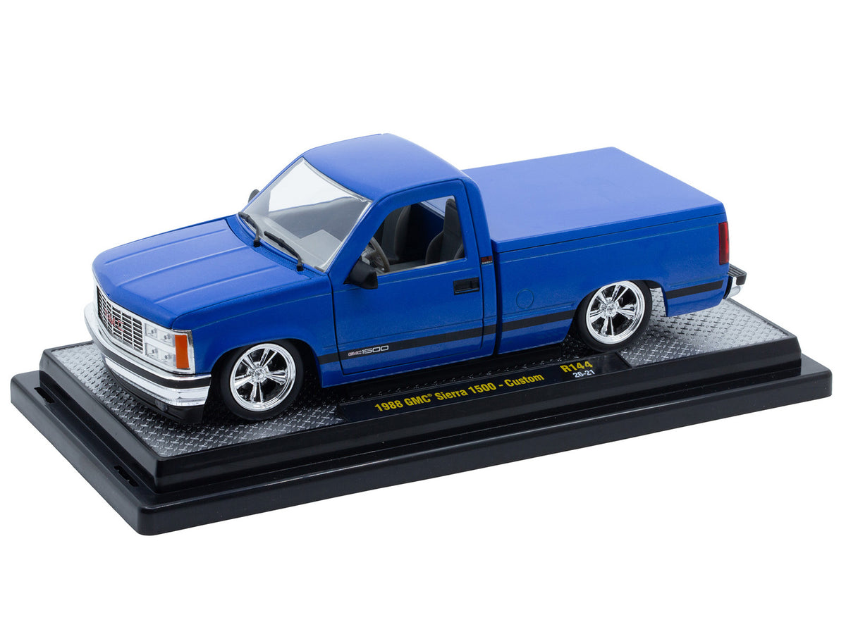 1988 GMC Sierra 1500 Custom Pickup Truck Blue Metallic with Black Stripes Limited Edition to 4850 pieces Worldwide 1/24 Diecast Model Car