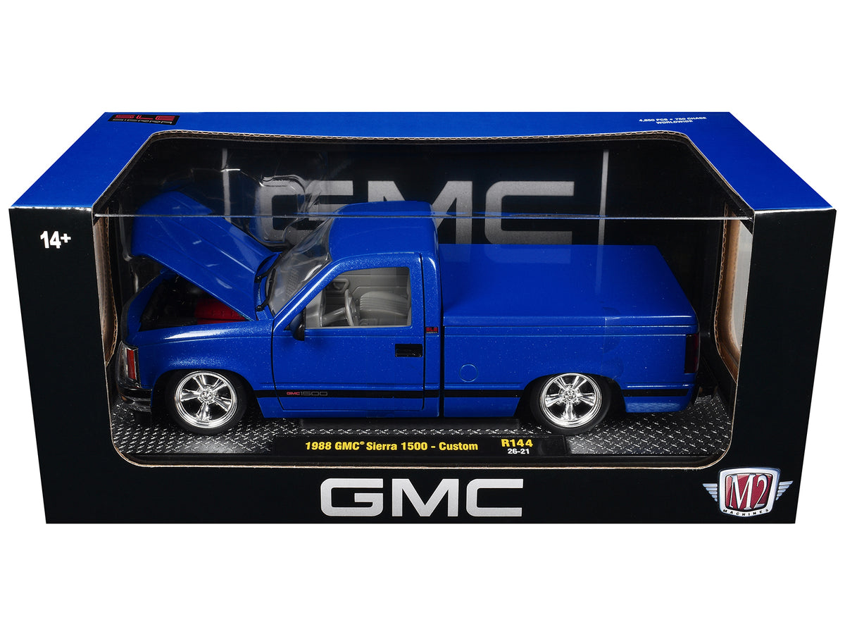 1988 GMC Sierra 1500 Custom Pickup Truck Blue Metallic with Black Stripes Limited Edition to 4850 pieces Worldwide 1/24 Diecast Model Car
