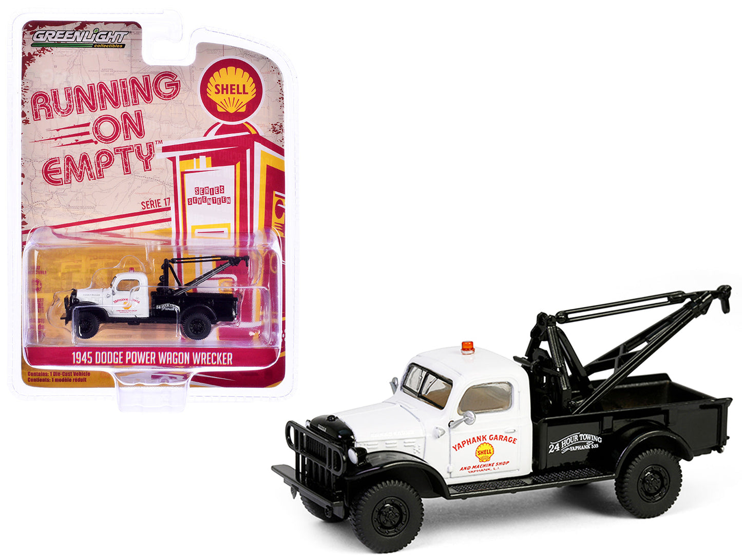 1945 Dodge Power Wagon Wrecker Tow Truck "Shell Oil" White and Black "Running on Empty" Series 17 1/64 Diecast Model Car
