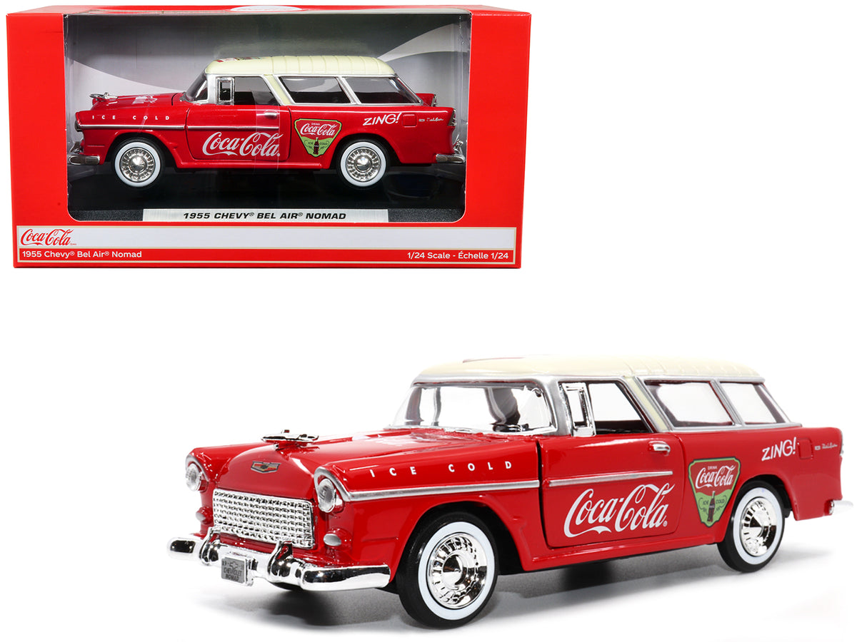 1955 Chevrolet Bel Air Nomad Red with White Top "Coca-Cola" 1/24 Diecast Model Car