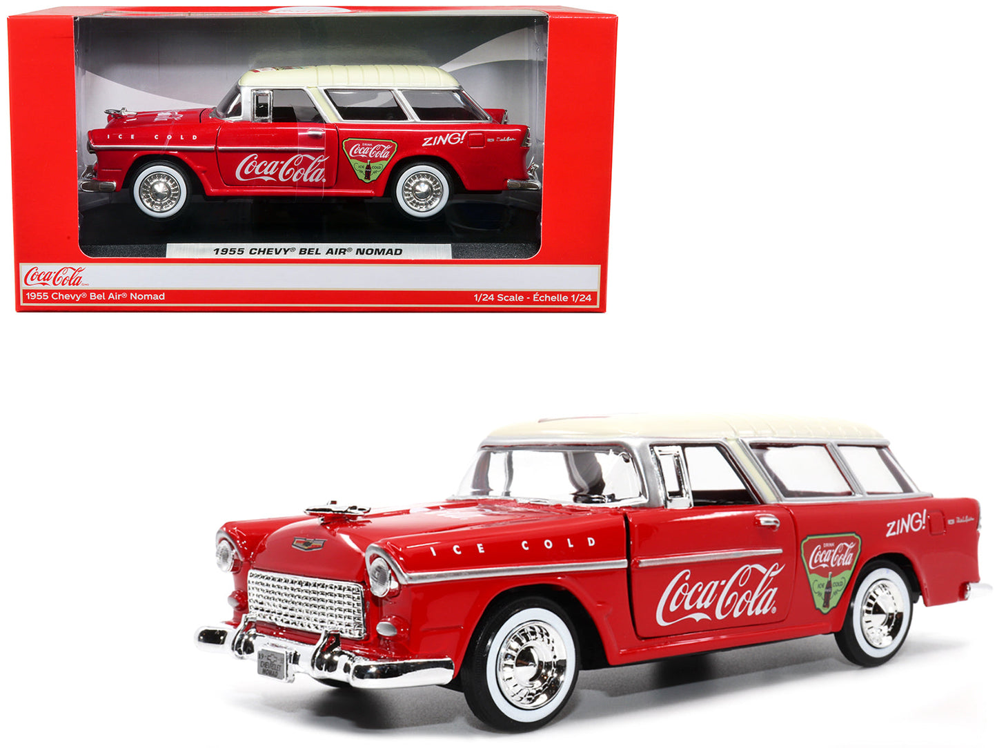 1955 Chevrolet Bel Air Nomad Red with White Top "Coca-Cola" 1/24 Diecast Model Car