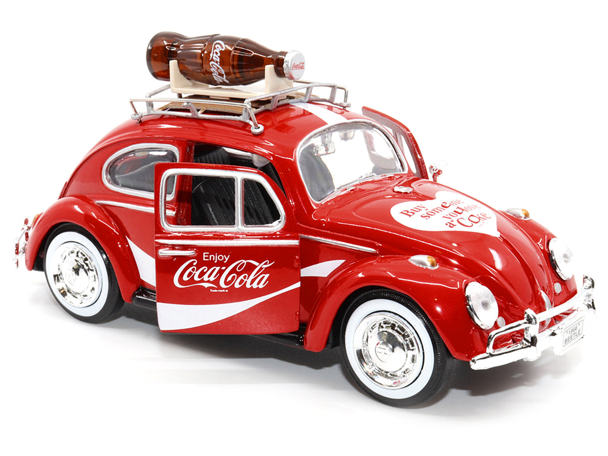 1966 Volkswagen Beetle Red "Enjoy Coca-Cola" with Roof Rack and Accessories 1/24 Diecast Model Car