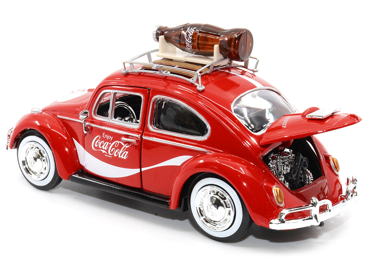 1966 Volkswagen Beetle Red "Enjoy Coca-Cola" with Roof Rack and Accessories 1/24 Diecast Model Car
