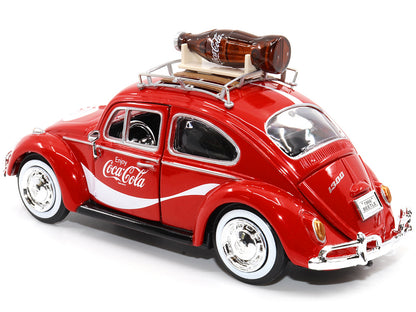 1966 Volkswagen Beetle Red "Enjoy Coca-Cola" with Roof Rack and Accessories 1/24 Diecast Model Car
