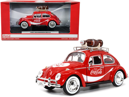 1966 Volkswagen Beetle Red "Enjoy Coca-Cola" with Roof Rack and Accessories 1/24 Diecast Model Car
