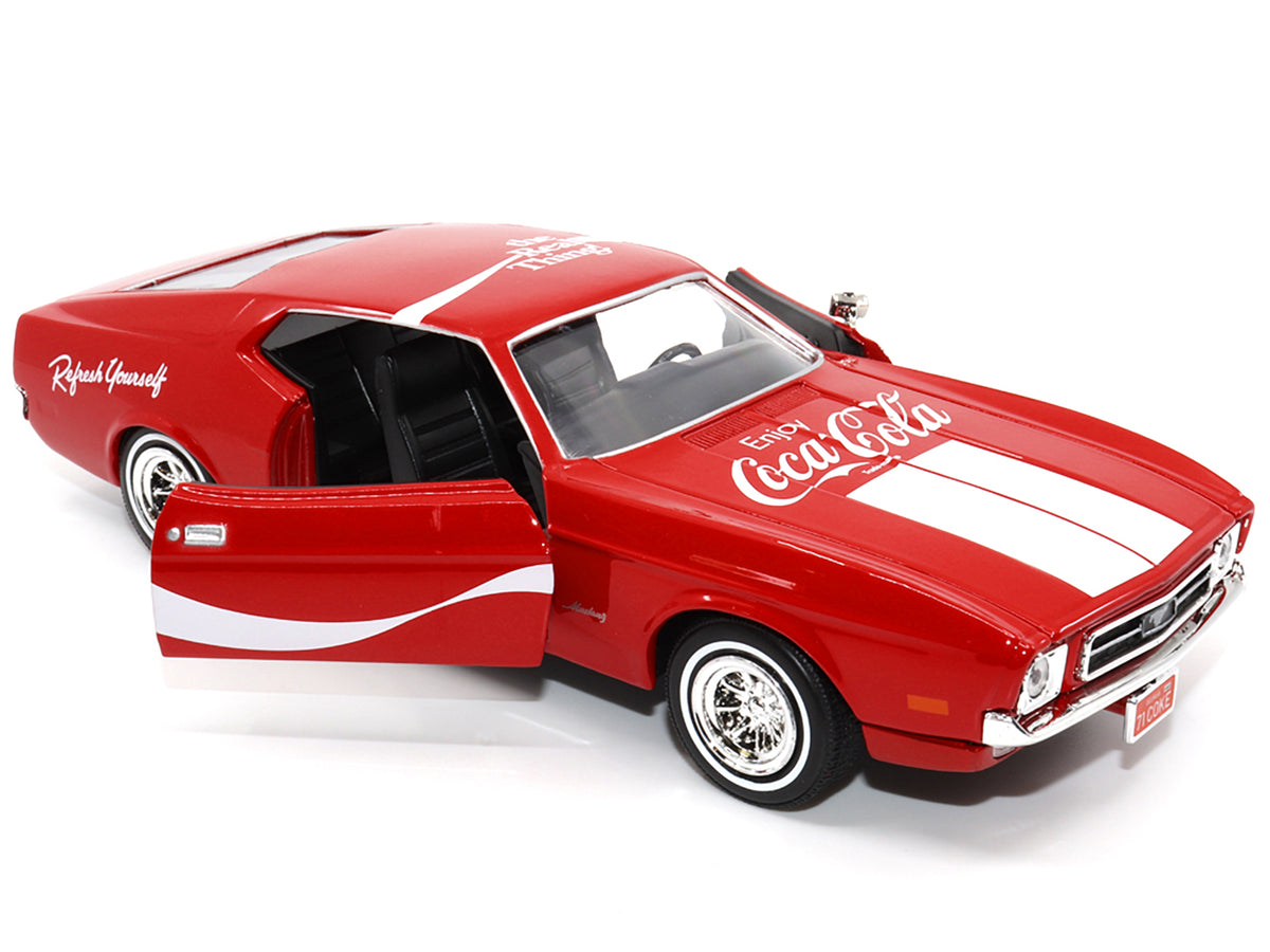 1971 Ford Mustang Sportsroof Red with White Stripes "Refresh Yourself - Coca-Cola" 1/24 Diecast Model Car
