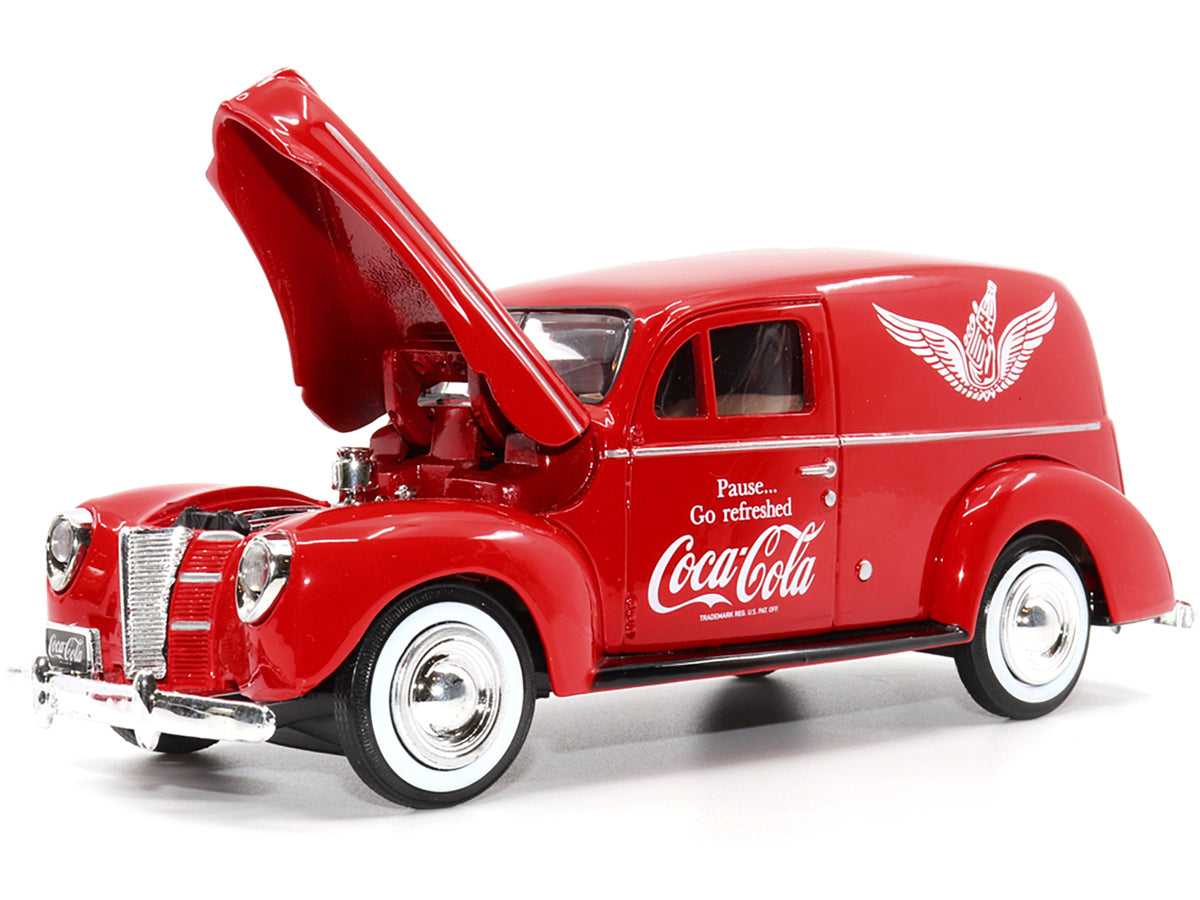 1940 Ford Sedan Cargo Van Red "Pause... Go Refreshed Coca-Cola" with Vending Machine Accessory 1/24 Diecast Model Car