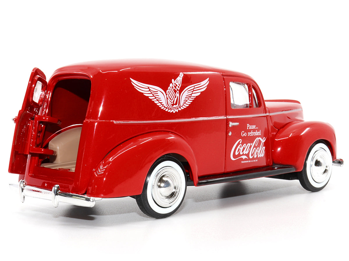 1940 Ford Sedan Cargo Van Red "Pause... Go Refreshed Coca-Cola" with Vending Machine Accessory 1/24 Diecast Model Car