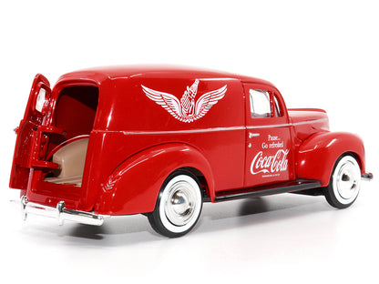 1940 Ford Sedan Cargo Van Red "Pause... Go Refreshed Coca-Cola" with Vending Machine Accessory 1/24 Diecast Model Car