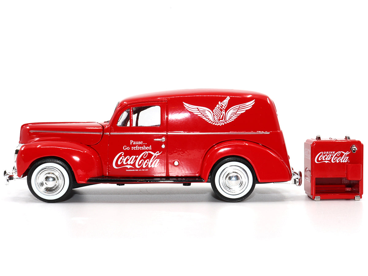1940 Ford Sedan Cargo Van Red "Pause... Go Refreshed Coca-Cola" with Vending Machine Accessory 1/24 Diecast Model Car