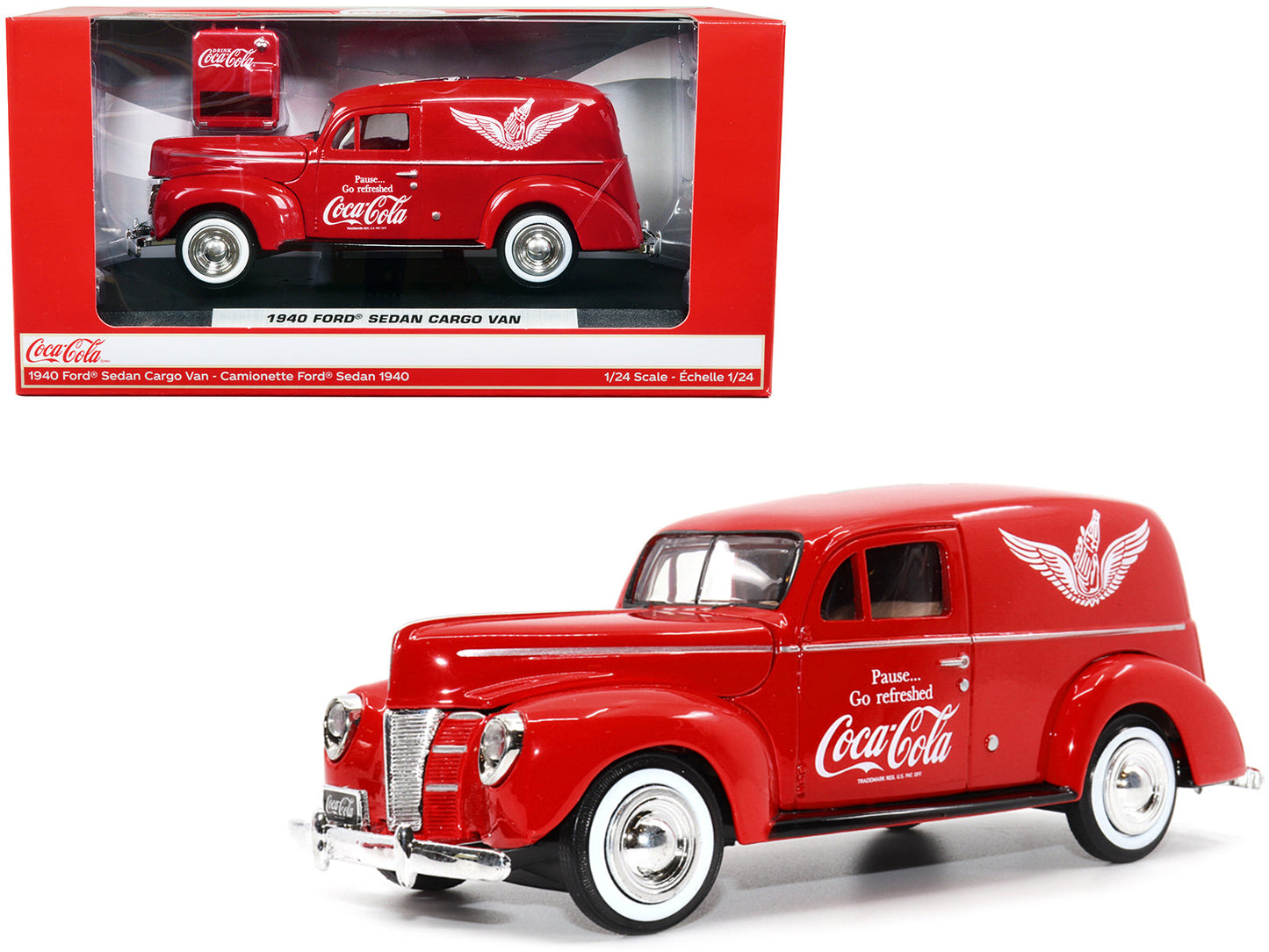 1940 Ford Sedan Cargo Van Red "Pause... Go Refreshed Coca-Cola" with Vending Machine Accessory 1/24 Diecast Model Car
