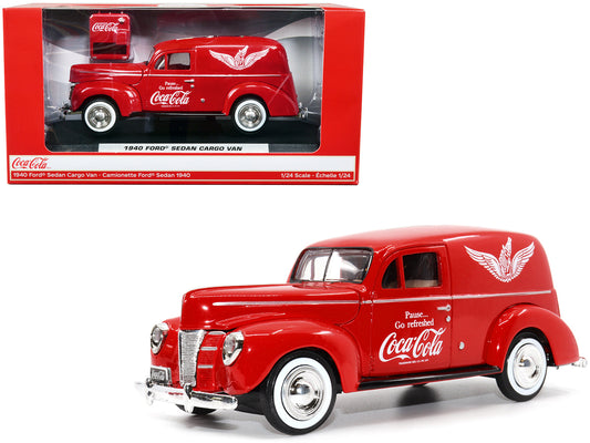 1940 Ford Sedan Cargo Van Red "Pause... Go Refreshed Coca-Cola" with Vending Machine Accessory 1/24 Diecast Model Car