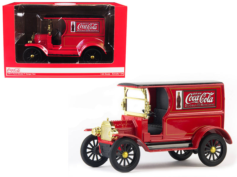 1917 Ford Model T Cargo Van "Coca-Cola" Red with Black Top 1/24 Diecast Model Car
