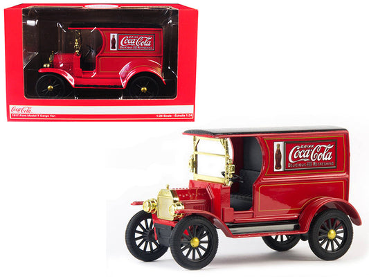 1917 Ford Model T Cargo Van "Coca-Cola" Red with Black Top 1/24 Diecast Model Car