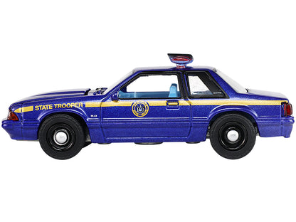 1988 Ford Mustang "New York State Police" Blue with Yellow Stripes and Blue Interior "Hot Pursuit" Series 8 1/64 Diecast Model Car