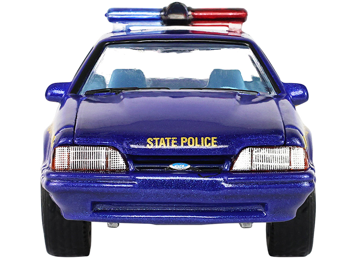 1988 Ford Mustang "New York State Police" Blue with Yellow Stripes and Blue Interior "Hot Pursuit" Series 8 1/64 Diecast Model Car