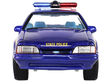 1988 Ford Mustang "New York State Police" Blue with Yellow Stripes and Blue Interior "Hot Pursuit" Series 8 1/64 Diecast Model Car