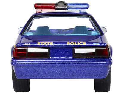 1988 Ford Mustang "New York State Police" Blue with Yellow Stripes and Blue Interior "Hot Pursuit" Series 8 1/64 Diecast Model Car