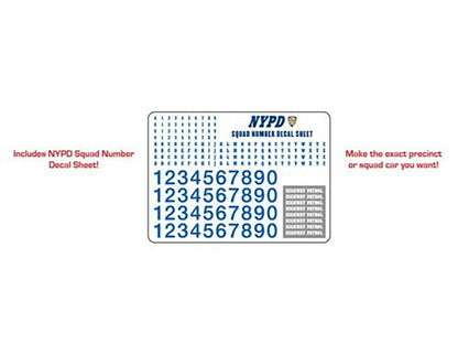 2011 Ford Crown Victoria Police New York Police Department (NYPD) with NYPD Squad Number Decal Sheet Hobby Exclusive 1/64 Diecast Model Car