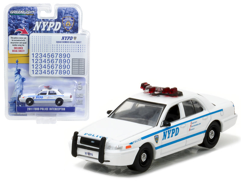 2011 Ford Crown Victoria Police New York Police Department (NYPD) with NYPD Squad Number Decal Sheet Hobby Exclusive 1/64 Diecast Model Car
