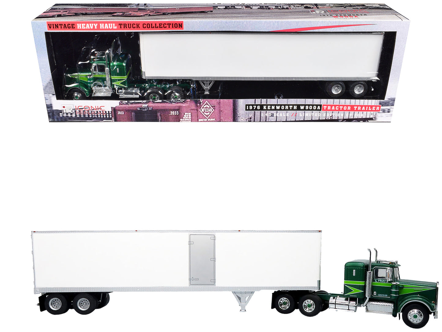 1976 Kenworth W900A Tractor with Dry Goods Trailer Green Metallic with Light Green Graphics "Vintage Heavy Haul Truck Collection" 1/43 Diecast Model