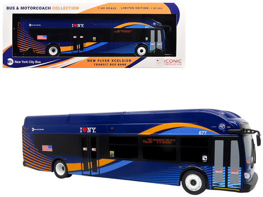 New Flyer Xcelsior Transit Bus Bank "MTA New York City" Blue with Graphics "The Bus & Motorcoach Collection" Limited Edition to 504 Pieces Worldwide 1/43 Model