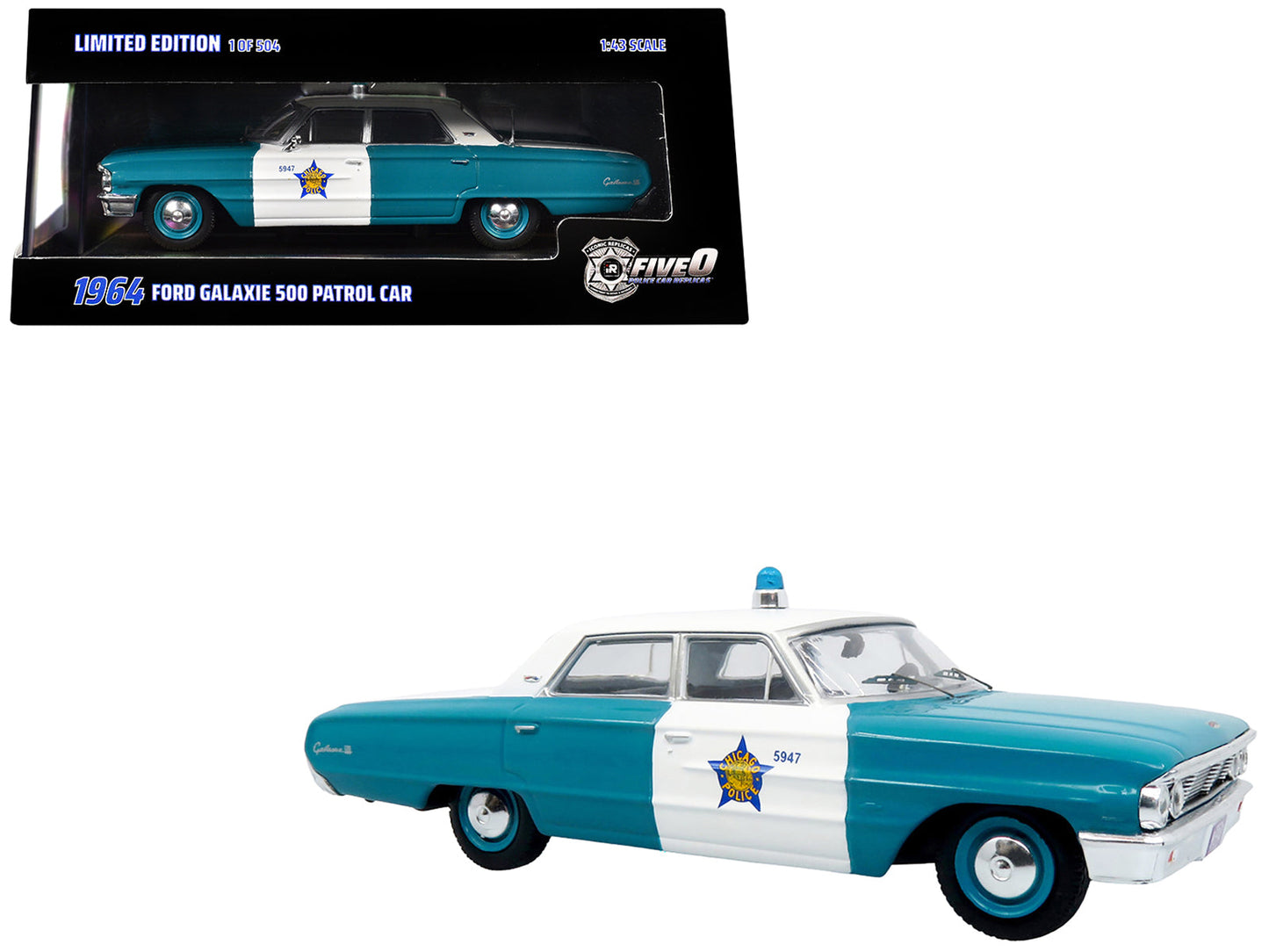 1964 Ford Galaxie 500 Police Car "Chicago Police Department" Blue and White "Five0" Series Limited Edition to 504 pieces Worldwide 1/43 Diecast Model