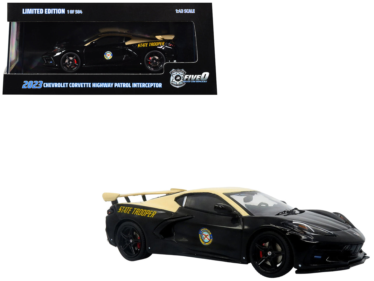 2023 Chevrolet Corvette C8 Stingray Police Interceptor "Florida Highway Patrol (FHP)" Black with Cream Top 1/43 Diecast Model