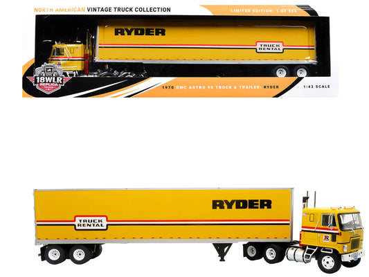 1970 GMC Astro 95 Tractor with Dry Van Trailer "Ryder Truck Rental" Yellow with Stripes "North American Vintage Truck Collection" Limited Edition to 504 pieces Worldwide 1/43 Diecast Model