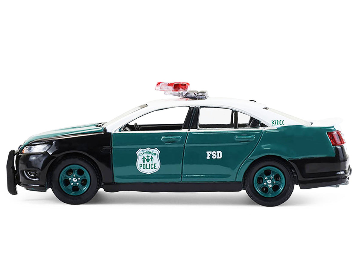 2014 Ford Taurus "New York Police Department (NYPD) Vintage Tribute Livery" Green and Black with White Top "Hot Pursuit" Series 47 1/64 Diecast Model Car