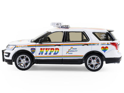2016 Ford Police Interceptor Utility "New York Police Department (NYPD) Pride Livery" White with Rainbow Stripes "Hot Pursuit" Series 47 1/64 Diecast Model Car