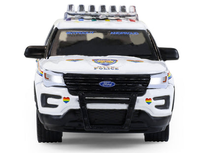 2016 Ford Police Interceptor Utility "New York Police Department (NYPD) Pride Livery" White with Rainbow Stripes "Hot Pursuit" Series 47 1/64 Diecast Model Car