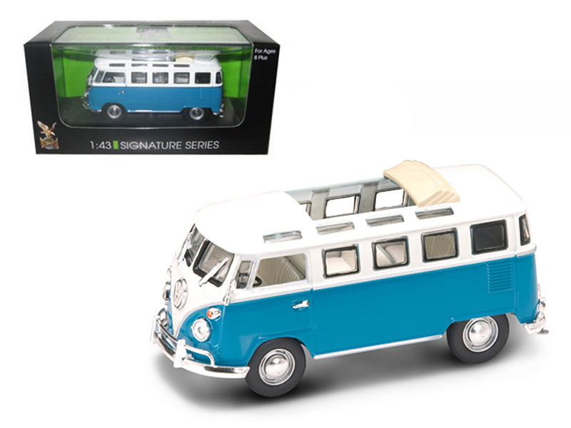 1962 Volkswagen Microbus Van Bus Blue With Open Roof 1/43 Diecast Car