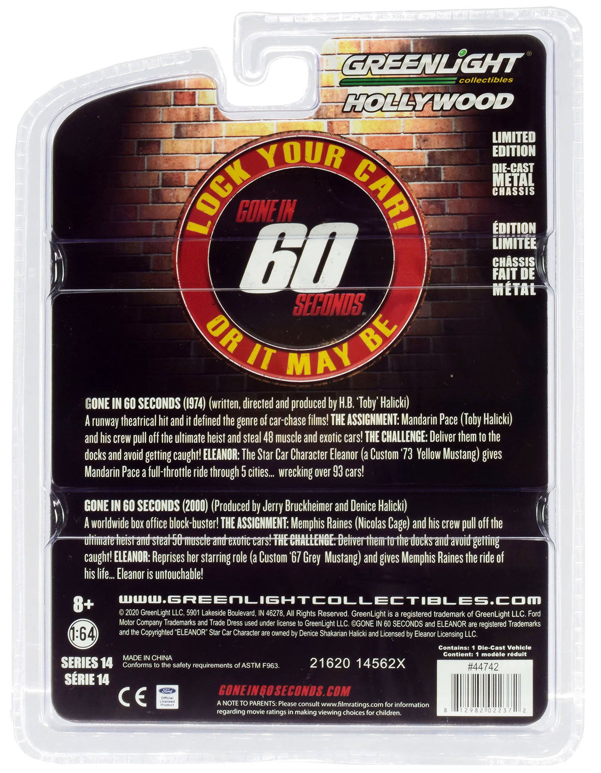 1967 Ford Mustang Custom "Eleanor" "Gone in 60 Sixty Seconds" (2000) Movie 1/64 Diecast Car Model