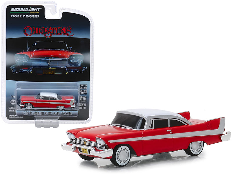 1958 Plymouth Fury Red with White Top "Evil Version" (Blacked Out Windows) "Christine" (1983) Movie "Hollywood Series" Release 24 1/64 Diecast Model Car