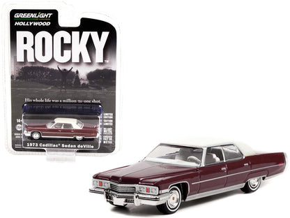 1973 Cadillac Sedan DeVille Burgundy with White Top "Rocky" (1976) Movie "Hollywood Series" Release 35 1/64 Diecast Model Car