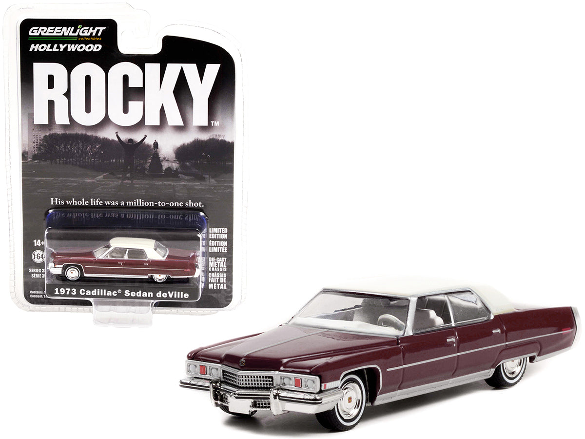1973 Cadillac Sedan DeVille Burgundy with White Top "Rocky" (1976) Movie "Hollywood Series" Release 35 1/64 Diecast Model Car