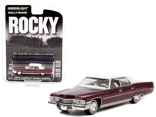 1973 Cadillac Sedan DeVille Burgundy with White Top "Rocky" (1976) Movie "Hollywood Series" Release 35 1/64 Diecast Model Car
