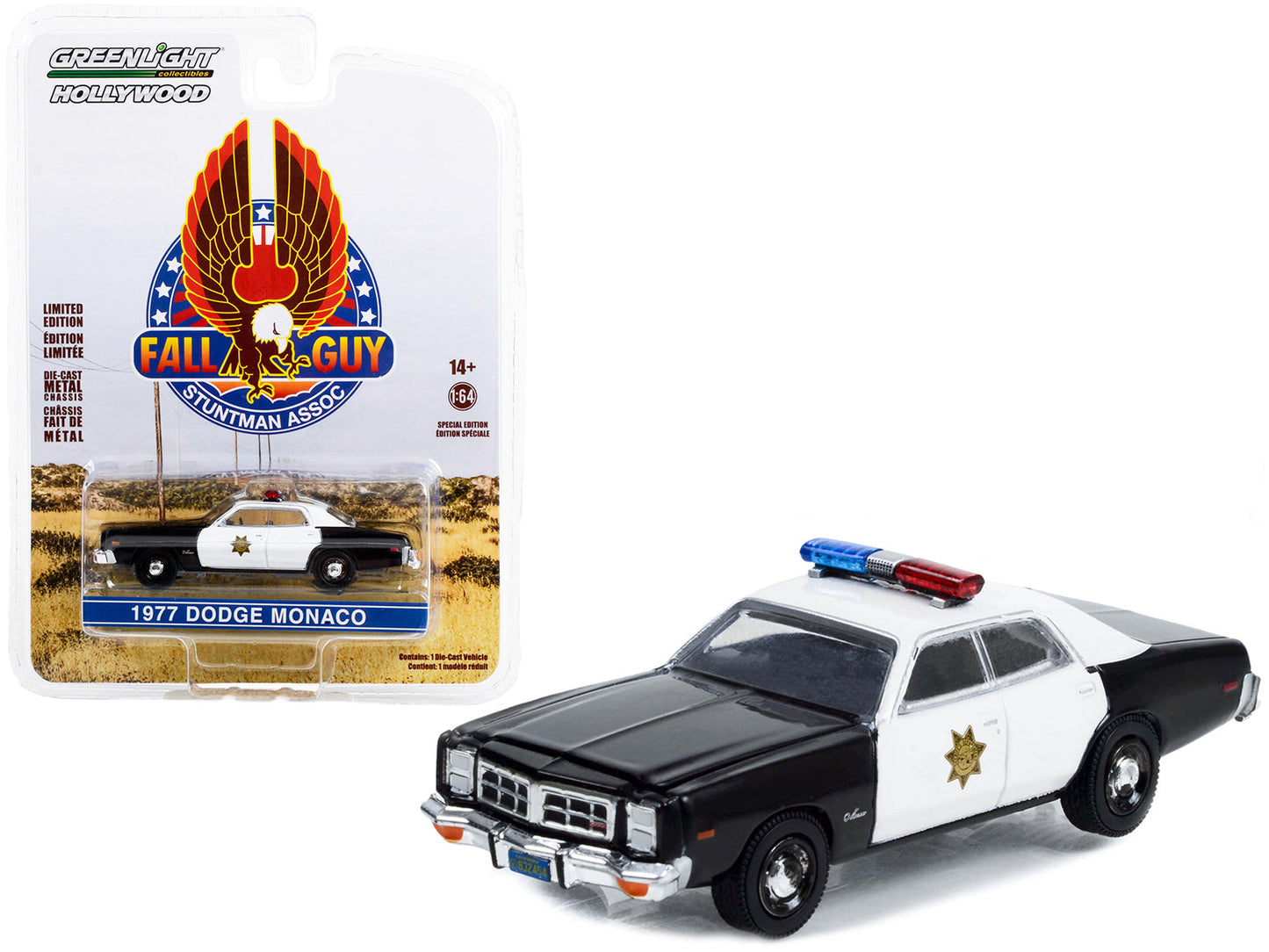 1977 Dodge Monaco Police Black and White "County Sheriff's Department" "Fall Guy Stuntman Association" Hollywood Special Edition 1/64 Diecast Model Car