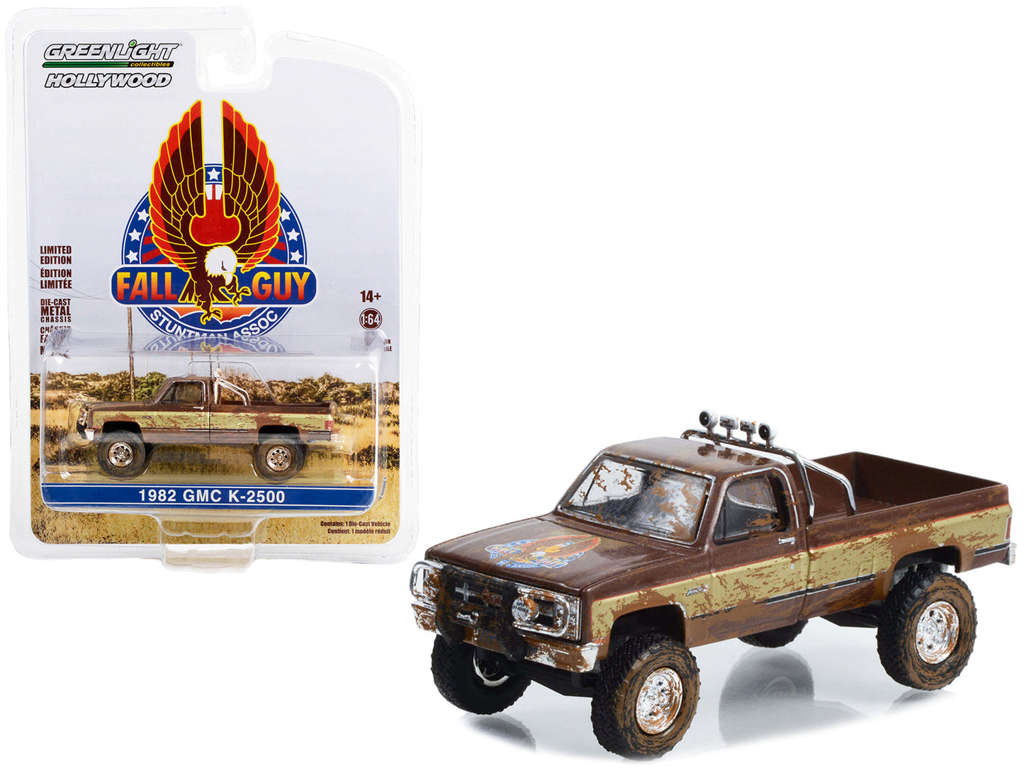 1982 GMC K-2500 Sierra Grande Pickup Truck Brown and Gold (Dirty Version) "Fall Guy Stuntman Association" Hollywood Special Edition 1/64 Diecast Model Car