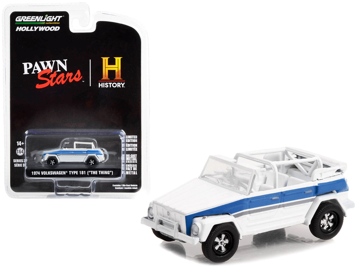 1974 Volkswagen Thing (Type 181) White with Blue Stripes "Pawn Stars" (2009-Current) TV Series "Hollywood Series" Release 37 1/64 Diecast Model Car