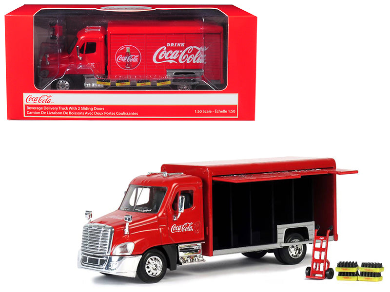 Beverage Delivery Truck "Coca-Cola" with Handcart and 4 Bottle Cases 1/50 Diecast Model