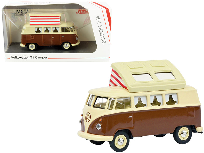 Volkswagen T1 Camper Bus with Pop-Top Roof Brown and Cream 1/64 Diecast Model