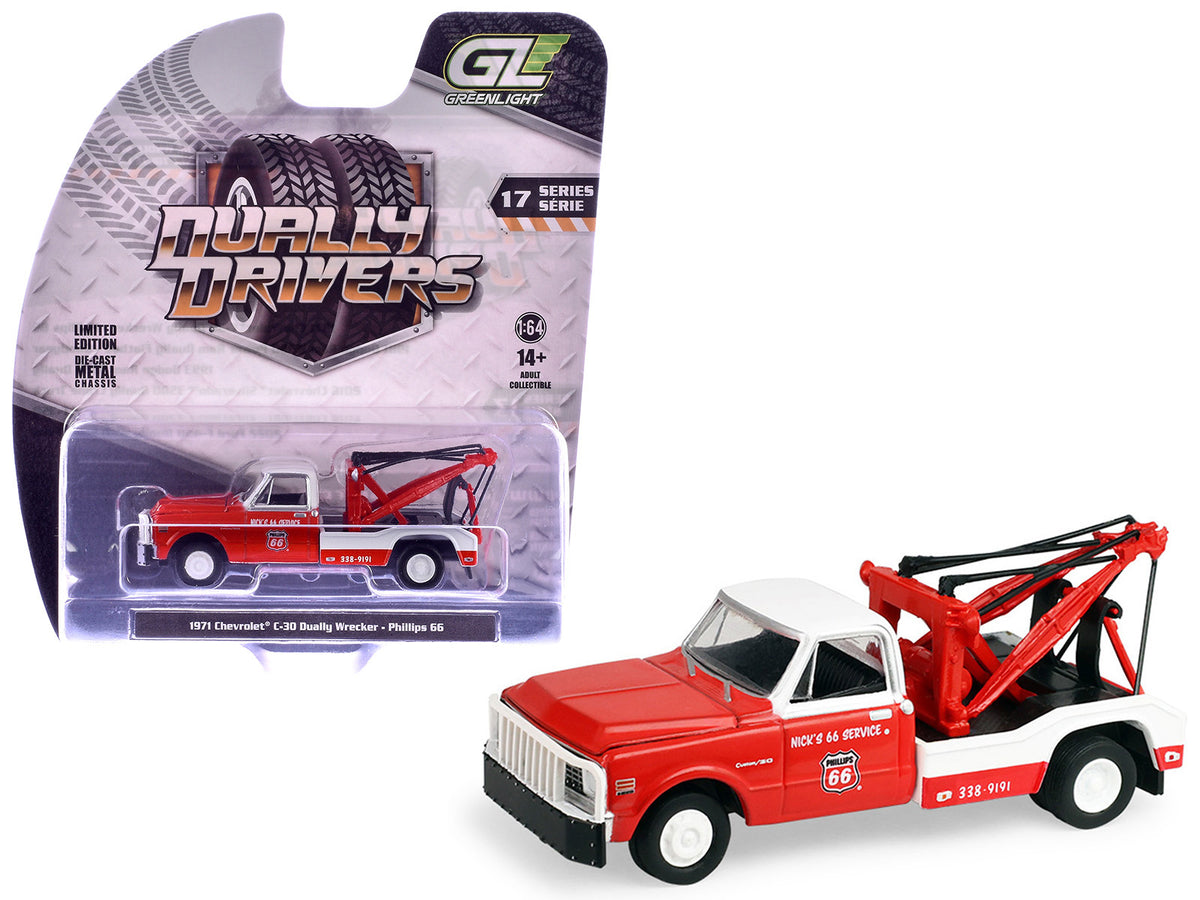 1971 Chevrolet C-30 Dually Wrecker Tow Truck "Phillips 66" Red with White Top "Dually Drivers" Series 17 1/64 Diecast Model Car