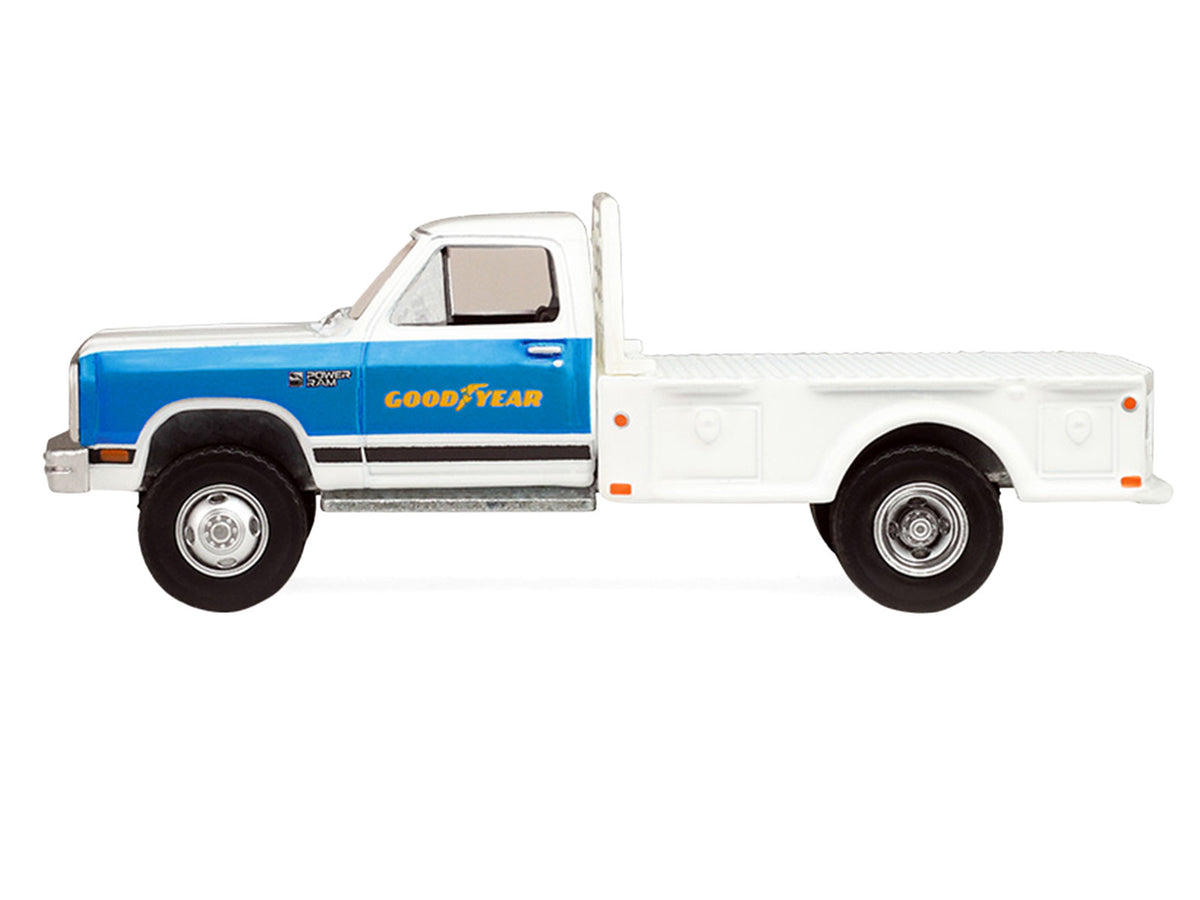 1981 Dodge Ram W350 Power Ram Dually Flatbed Truck "Goodyear" White with Blue Sides "Dually Drivers" Series 17 1/64 Diecast Model Car