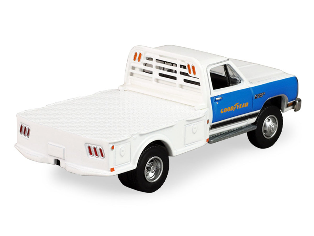 1981 Dodge Ram W350 Power Ram Dually Flatbed Truck "Goodyear" White with Blue Sides "Dually Drivers" Series 17 1/64 Diecast Model Car